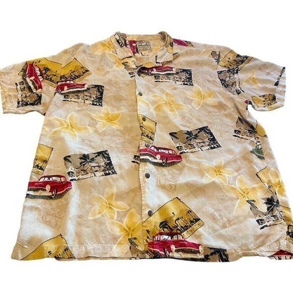 Steve & Barry's Mens Hawaiian Shirt XXL Tan Cars 100% Rayon - Picture 1 of 4